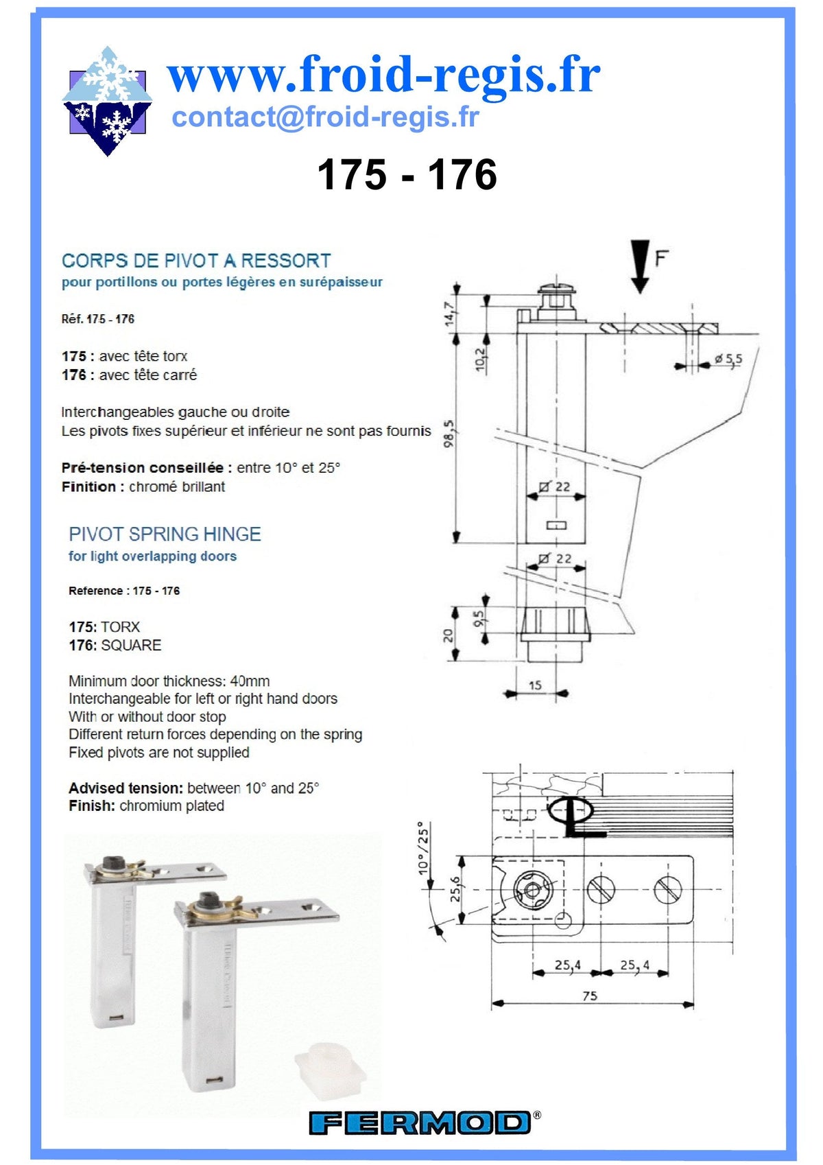 Fiche technique Charnières 175 - 176 – Fermod