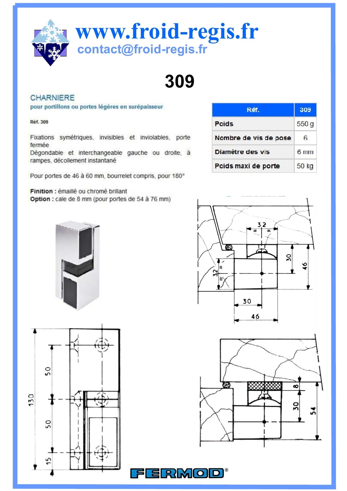 Fiche technique Charnières 309 – Fermod