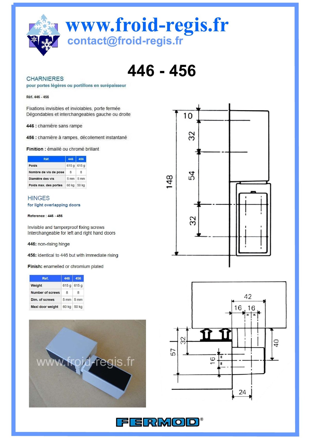 Fiche technique Charnières 446 - 456 – Fermod