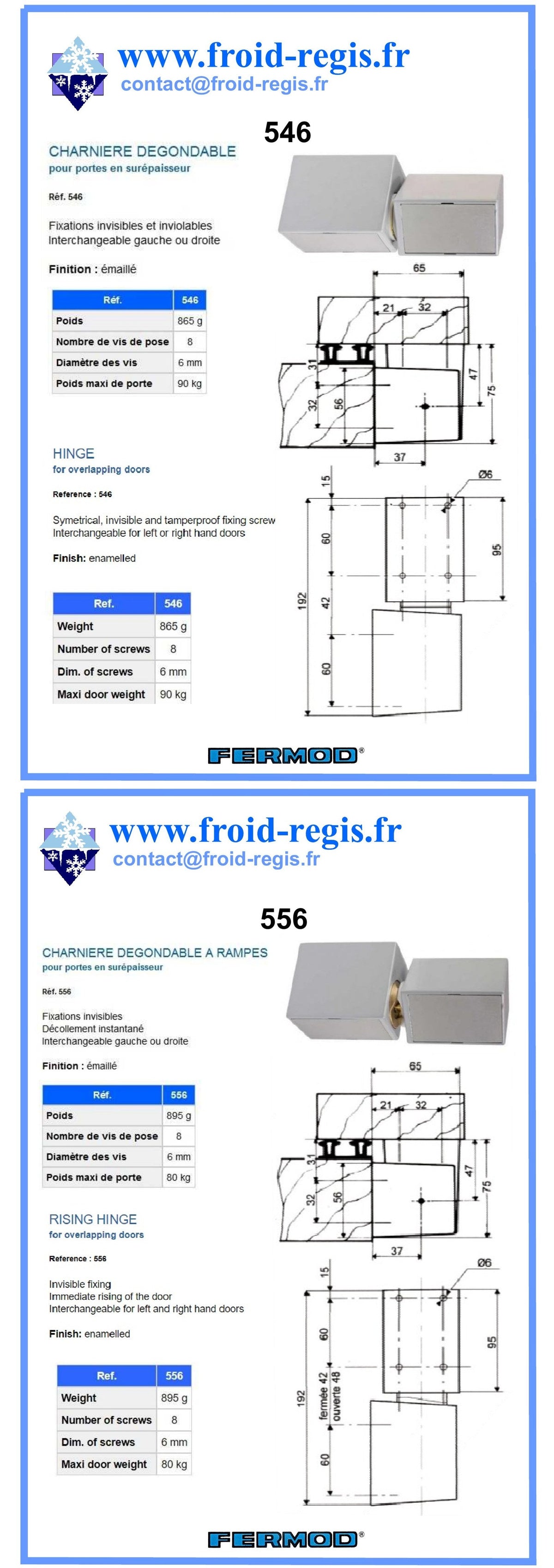 Fiche technique Charnières 546 - 556 – Fermod