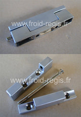 401 - Charnière chromée mat épaisseur porte à partir de 22 mm interchangeable gauche/droite (axe/bord charnière 14/14 mm)