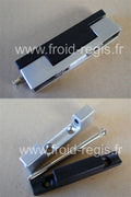 401-PV Charnière chromée mat / rilsan noir : épaisseur porte à partir de 22 mm interchangeable gauche/droite (axe/bord charnière 14/14 mm)