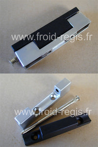401-PV - Charnière chromée mat / rilsan noir : épaisseur porte à partir de 22 mm interchangeable gauche/droite (axe/bord charnière 14/14 mm)