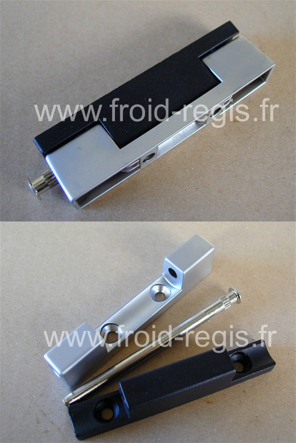 401-PV Charnière chromée mat / rilsan noir : épaisseur porte à partir de 22 mm interchangeable gauche/droite (axe/bord charnière 14/14 mm)