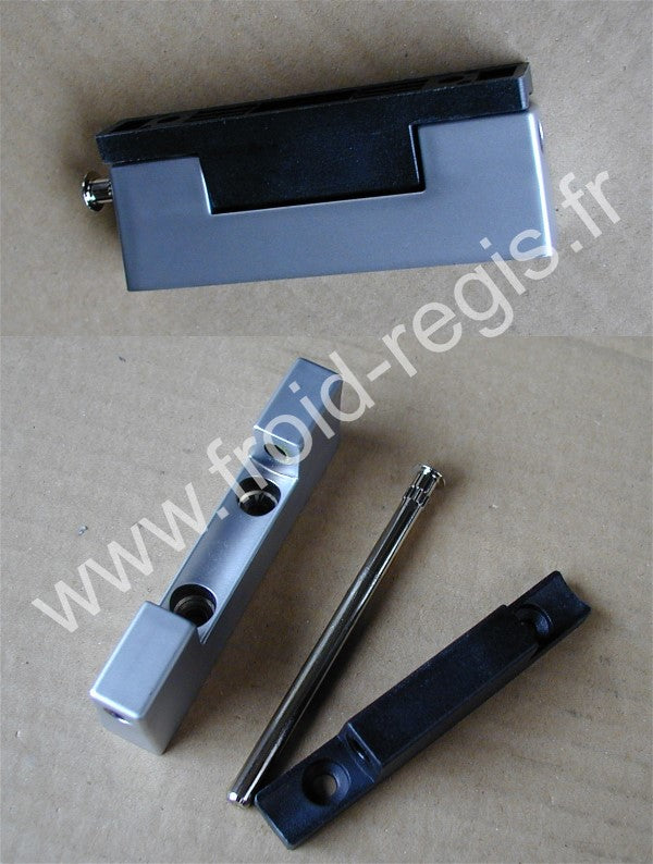 402-PV Charnière chromée mat / rilsan noir : épaisseur porte à partir de 31 mm interchangeable gauche/droite (axe/bord charnière 14/23 mm)