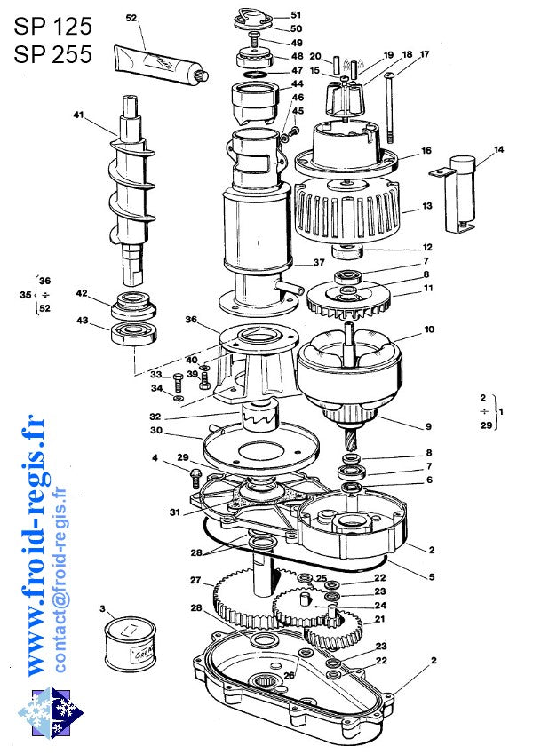 Schéma éclaté — SP125-255 - RÉDUCTEUR ÉVAPORATEUR